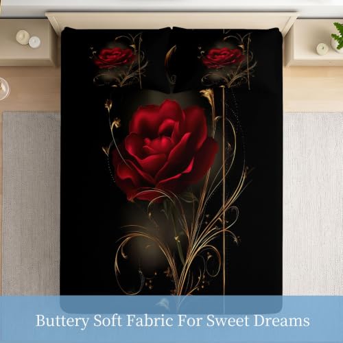 Sábana bajera ajustable de rosas rojas 180x200 para colchón de 30cm 7