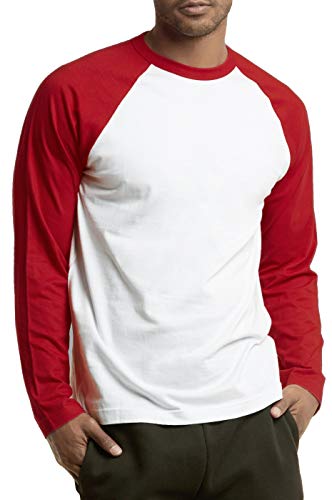 TOP PRO Men's Full Sleeve Casual Raglan Jersey Baseball Tee Shirt (M, RED/WHT)