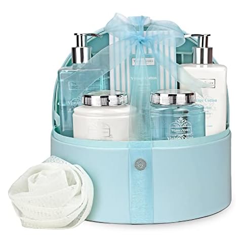 Winter in Venice Vintage Cotton Jewellery Case Bath Gift Set, Pamper Gifts for Women, 6-Piece Bath Gift Set with Body Lotion, Shower Gel, Bath Soak, Bath Salts, Hand Cream & Rose Puff, Bath Gift Sets for Women, Vegan-Friendly Gifts for Her Cover