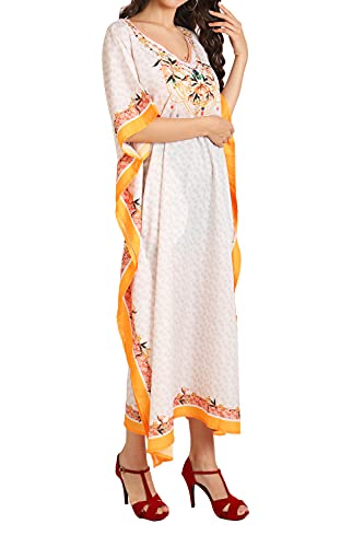 Image of Miss Lavish London Kaftan Dresses for Women Plus Size Long Batwing Sleeve Caftans, V Neck Moo Moo Printed Beach Cover Up Maxi Beach Dress, Bathing Suit Cover-Up Loungewear