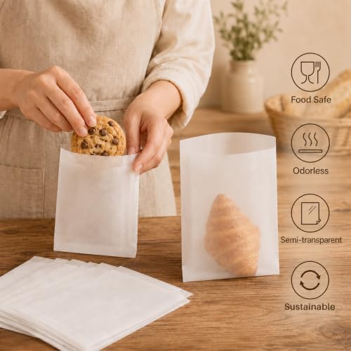 MAQIHAN 100 Stück Butterbrottüten Weiß - 15 x 20 cm Frühstückstüten Papier Samentütchen Brottüten Papier PergamintüTen Halbtransparente KekstüTen Bonbon SüßIgkeiten TüTen PläTzchentüTen
