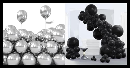 PartyWoo 100 pcs 5 Inch Silver Metallic Balloons and Black Balloons 140 pcs 18 12 10 5 Inch - image 1