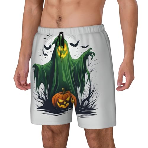 Green Ghost Horror Halloween Pumpkin Print Men Stylish Functionality Swim Trunks Breathable Beach Shorts Surfing Gym Fishing2