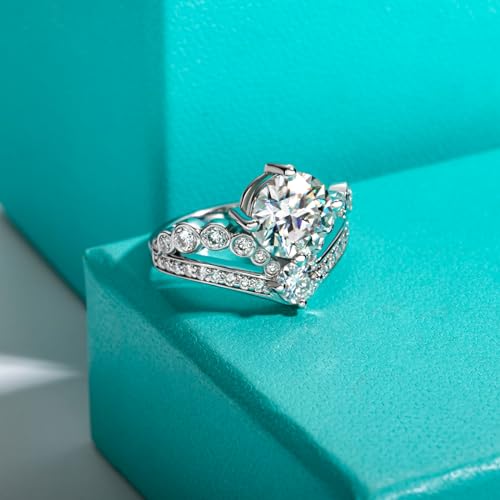 AnuClub Moissanite Engagement Rings 3.55/4.08cttw D Color VVS1 925 Sterling Silver Crown Wedding Promise Wedding Eternity Band Rings for Women with Certificate4