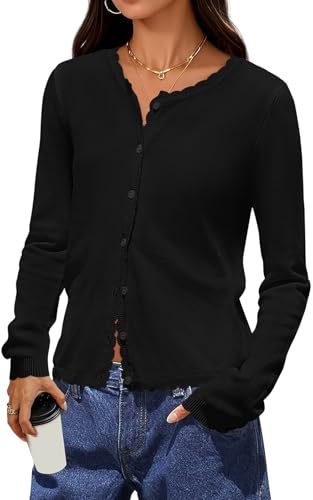 PRETTYGARDEN Womens Cardigan Sweaters 2025 Lightweight Long Sleeve Button Down Ribbed Knit Fall Sweater Fashion Outfits