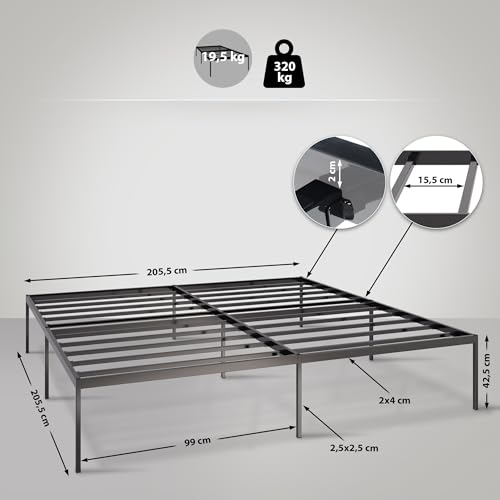 CLP Metallbett Fargo Mit Lattenrost I Stabiles Bettgestell Mit Stauraum, Farbe:schwarz, Größe:200x200x42 cm – Bild 4