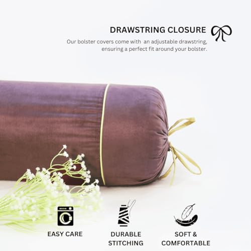 Image of AURAVE Suede 300 TC Printed Bolster Cover with Drawstring Closure, Set of 2, Soft Breathable Durable Machine Washable for Sofa Bed & Home Decor, 15 inchx30 inch, Burgundy | Cover Only