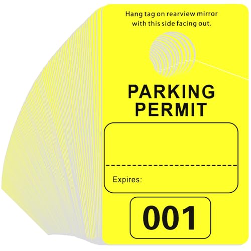 Gersoniel 500 Pack Parking Permit Hang Tag Plastic Parking Placards Numbered 001-500 PVC Hang Tag 3 x 5 Inch for Car Rear View Mirror (Yellow)