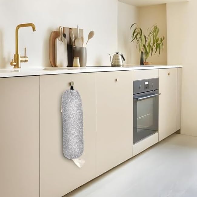 Silver Glitter Reusable Plastic Bag Holder for Kitchen Wall Mount Grocery Bag Organizer Dispenser with Drawstring Hanging Storage Dispenser for Bedroom Home Travelling Closet
