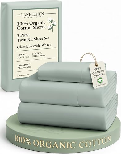 Image of LANE LINEN 100% Organic Cotton Extra Long Twin Sheet & Pillowcase Sets, 15 inch Deep Pocket Fully Elasticized, Naturally Temperature Regulating Cotton Sheets Twin XL Bed Sheets- Cool Blue