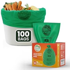 Compost Bags 3 Gallon,100 Count,Compost Food Scrap Waste Bags Fits Countertop Bin,Small Kitchen Food Scrap Waste Bags,Compost bin bags,Certified by BPI,ASTM D6400 and OK compost HOME certified