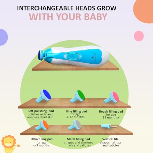 Baby Nail Trimmer New Born with Lights | Electric Baby Nail Cutter 0-6 Months with Multiple Filer Heads Adjustment | New Born Baby Products, Pack of 1