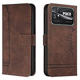 Lihondar Kompatibel mit Xiaomi Poco C40 Hülle, Handyhülle Xiaomi Poco C40, Premium Leder Klappbar Schutzhülle Tasche Wallet mit Brieftasche [Standfunktion] Cover Flip Hülle Klapphülle (Braun)