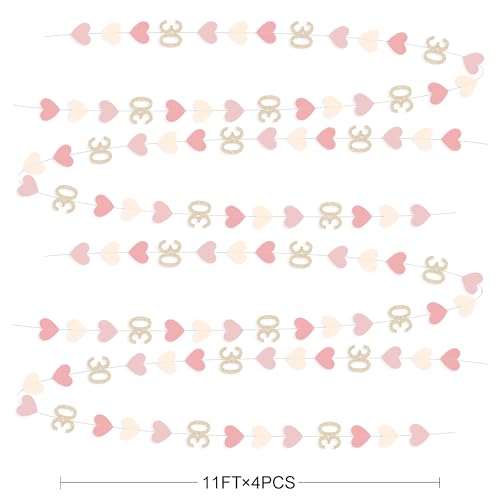 Image of Champagne Gold Pink 30th Birthday Decorations Champagne Gold Dusty Pink Heart Garland Streamer Banner Backdrop for Women Happy 30th Birthday Dirty Thirty Cheers to 30 Years Anniversary Party Supplies