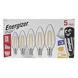 Energizer Dimmable Filament LED Candle Bulbs, E14 /Small Edison Screw, Clear 550 Lumens, Warm White, Pack of 5 - Image 1