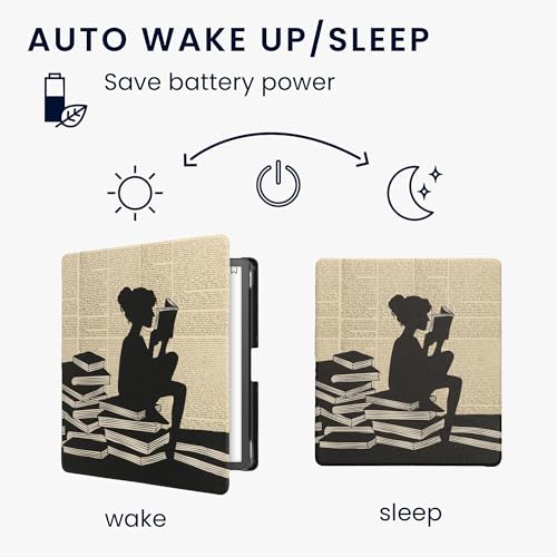 Miniatura 3 de Kwmobile Carcasa Compatible Con Amazon Kindle Scribe 2022 2024 Funda - Funda Con Tapa Y Cierre Magnético De Cuero Sintético - Chica Lectora