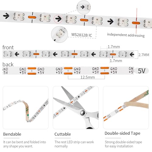 Tira LED RGB WS2812B 3.2FT 160 LEDs/m Flexible DC5V miniatura 2