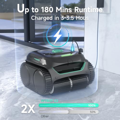 Image of WYBOT C2 Cordless Robotic Pool Cleaner, Pool Vacuum for Inground Pools | Dual Filter with Ultra-fine Filtration, Lasts 180 Mins, Floor, Wall & Waterline Cleaning, App Control, Black&Green-B