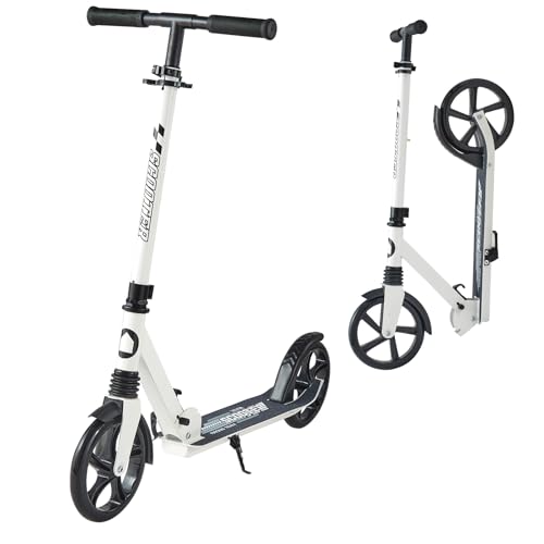 VEVOR Patinete 2 Ruedas, para Niños a Partir de 8 Años, Patinete de Calle Plegable con Manillar Regulable en Altura y Base Antideslizante, Chasis de Acero, hasta 100 kg, Color Negro y Blanco
