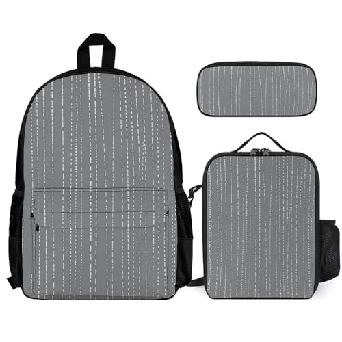 3-in-1 Backpack Combination Set Fine White Line Print 3Pcs Backpack Sets Travel Daypack with Lunch Bag And Cosmetic Bag