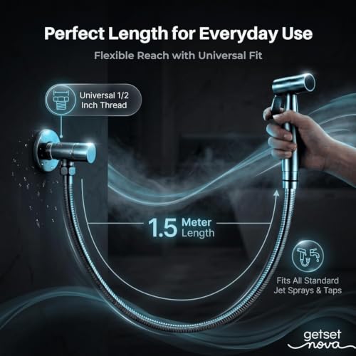 Image of Jet Spray Pipe for Toilet 1.5 Meter, Health Faucet Replacement Hose, Leak-Proof Flexible Stainless Steel Bathroom Hose, Universal Bidet Spray, Easy Install, Chrome