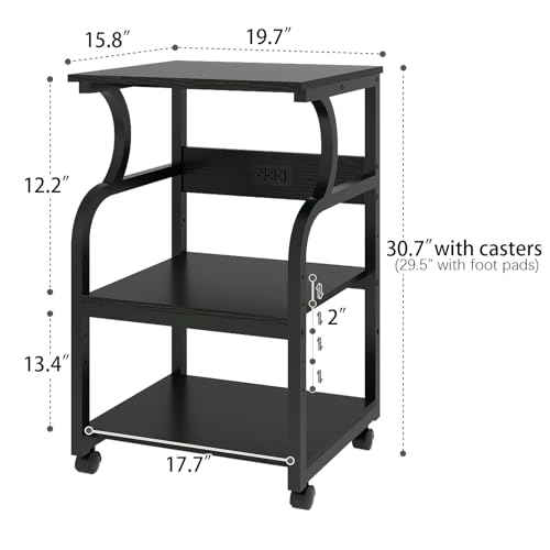 Image of Natwind 3 Tier Printer Stand, 19.7 inchx15.7 inch, with Charging Station,Black