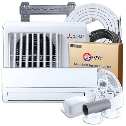 Mitsubishi 12000 BTU 18 SEER2 WX-Series Mini Split Heat Pump System with 15ft Line Set & Installation Kit - R454B Single Zone | Wall Mounted Ductless AC/Heating Unit
