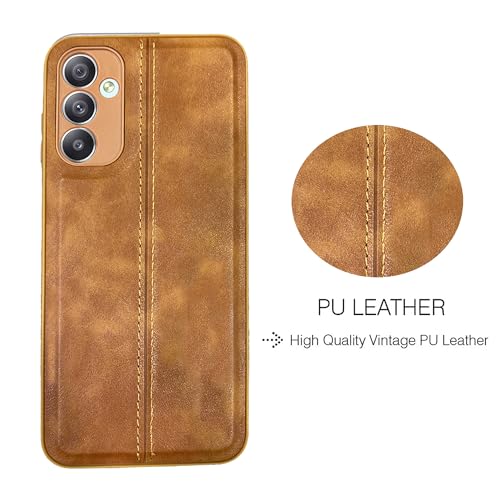 Image of A rtistque Premium Thread Leather Back Cover Case for Samsung Galaxy M54 5G / Samsung Galaxy F54 5G | Drop Protection | Smooth Grip | Raised Camera Edges - Brown