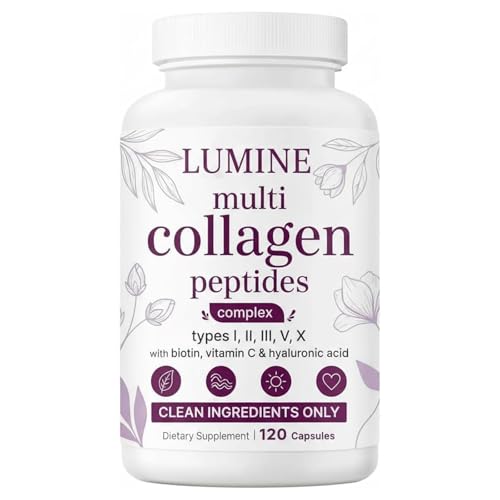 LUMINE Multi Collagen Complex Capsules Collagen Peptides Non-GMO Ingredients Free from Gluten and Soy. Vegan-Friendly 120Capsules / 60 Servings