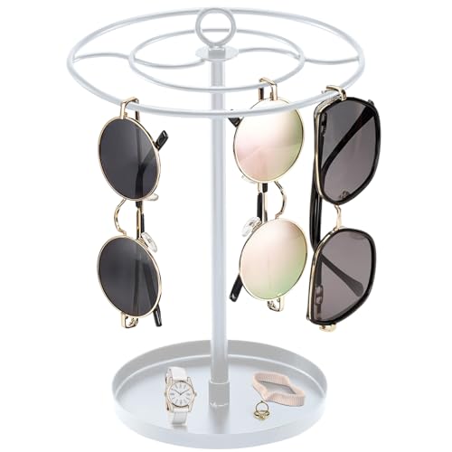 Sunglasses Organizer Glasses Holder Eyeglasses Stand, Upgraded Large Capacity Sunglass Storage with Metal Frame and Base, Eyewear Display Rack for Tabletop, Up to 15 Pairs (White)