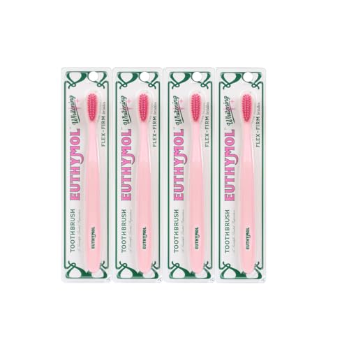 Euthymol Whitening Toothbrush (Pink), Compact Small Full Head, High-Strength Micro Soft bristles, Deep Cleaning, Sensitive Gums Teeth, Daily Oral Enamel Dental Care-4 Packs