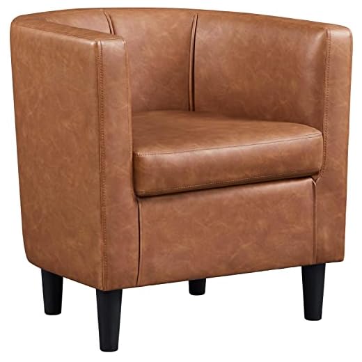 costoffs Modern Style Accent Chair Faux leather Club Armchair Barrel-shaped Upholstered Skin-friendly Chair for Living Room Bedroom Reception Room, Brown