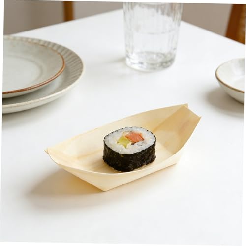 100 platos de sushi de madera de 6 pulgadas miniatura 5