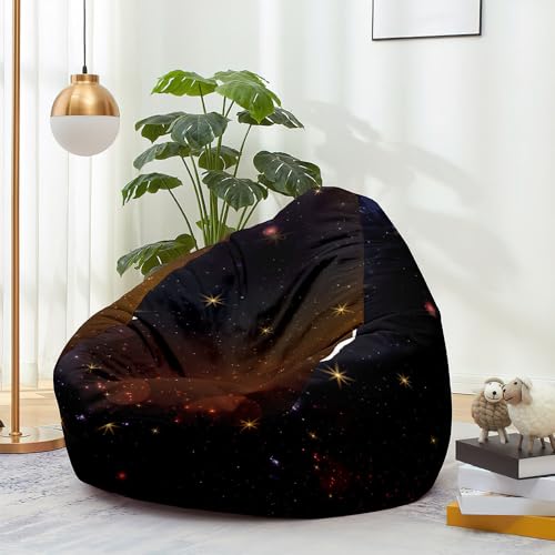 Hiseng Funda de puf, Sillón de Pera sin Relleno,Impresión 3D Sofa Puff Gaming Salon Funda Sin Relleno para Niños y Adultos, Bean Bag con Asa para Salón, Dormitorio (Cielo Estrellado 8,90x110cm)