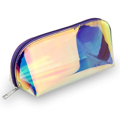 Holographic Makeup Bag, iSPECLE Fashion Iridescent Cosmetic Bag Pouch For Cosmetic, Toiletries,Travel, Daily Use Purple