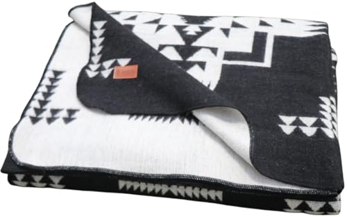 Image of Alpaca Wool Blanket, Throw Size 78 x 47, Reversible 2 in 1, Thick and Ultra Soft, Hypoallergenic, Non-Itchy, Handmade in Ecuador. Premium Alpaca Wool Thtow Blanket for Cozy Comfort. Black and White.