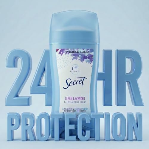 Image of Secret Antiperspirant and Deodorant for Women, 24hr Sweat & Odor Protection, PH Balanced Protection, Gentle on Skin, Invisible Solid, Clean Lavender Scent, 2.6 oz (Pack of 2)