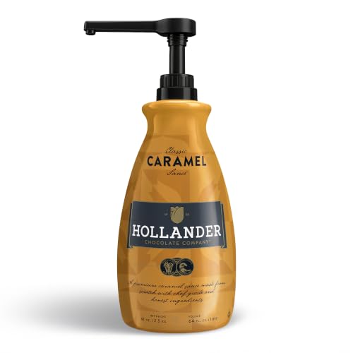 Classic Caramel Café Sauce by Hollander Chocolate Co. | For Caramel Lattes & Deserts | Perfect for the Professional or Home Barista - Net Wt. 91oz (64 fl Oz) Large Bottle (PUMP Included)