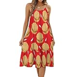 Vestido Corto sin Mangas de Verano con Estampado de Hamburguesa y Carne a la Parrilla para Mujer