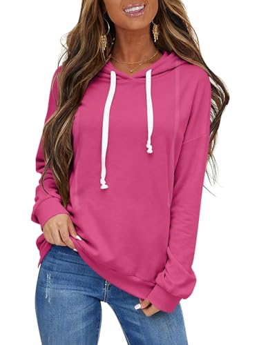 EasyGala Womens Casual Lightweight Hoodies Drawstring Long Sleeve Shirts Comfy Sweatshirt Loose Pullover Top Trendy Fall Clothes Winter Fashion Outfits 2026 Hot Pink Large