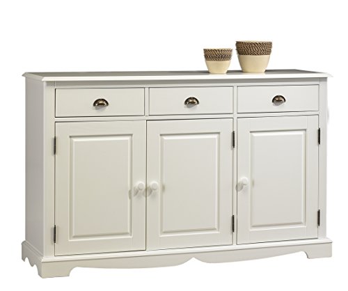 ACTUAL DIFFUSION Buffet Blanc 3 Portes 3 Tiroirs 2 Etagères Style Anglais 42 x 146 x 90 cm