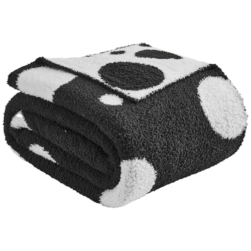 Image of CozeCube Reversible Knitted Throw Blanket, Black White Polka Dot, 50 inchx60 inch
