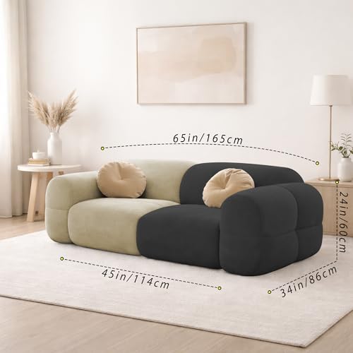 Image of Casaliving Vetras Modern Velvet Bubble Cloud Sofa, Tufted Design Upholstered 2 Seater Sofa Set for Living Room, (Cream Black Colour) Premium Velvet Fabric Sofa