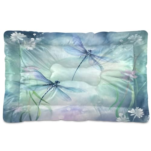 Fuauuyl Almohadilla suave para cama de perro, con diseño de libélulas de acuarela, lavable a máquina, con parte inferior antideslizante para dormir de perro, 61 x 45 cm