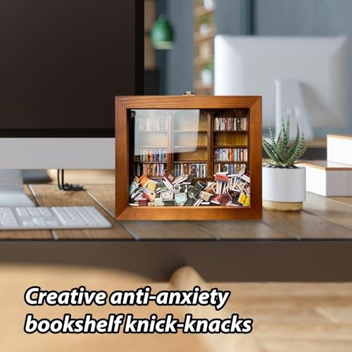 Bücherregal für Ängste,Miniatur Puppenhaus Bücherregal Möbel,Hölzernes Puppenhaus-Bücherregal für Bücherliebhaber,Kreative Anti-Angst-Bücherregal-Ornamente als stressabbauendes Geschenk (Schriften)