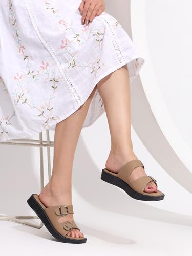 Image of TRASE Sandals For Woman | Slippers For Woman | Flats | Casual Double Strap Sliders Sandal With Adjustable Ankle Strap | Women Sandals | Comfortable | Lightweight | Women Footwear