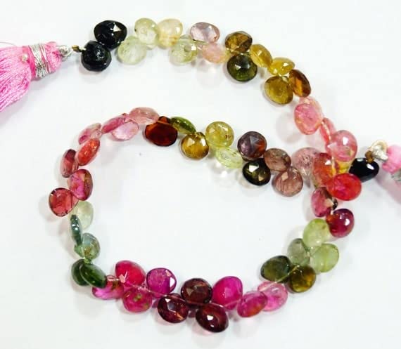 Tourmaline multicolore fil complet perles de coeur pour fabriquer un cadeau unique