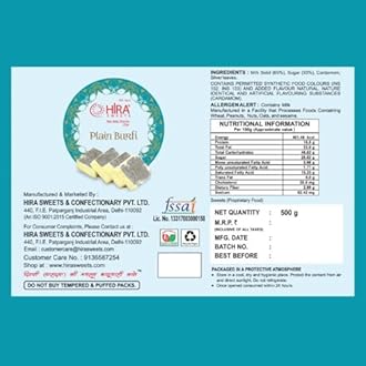 HIRA SWEETS Plain Burfi 500gm | Fresh Indian Traditional Mithai | Burfi Sweet...