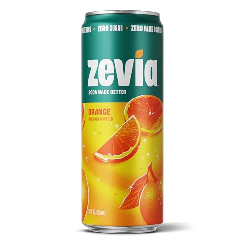 Zevia Zero Sugar Soda, Orange, 12 Ounce Sleek Can