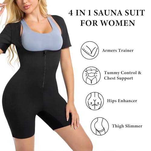 Image of Sauna Suit for Women Ribbed Full Body Sweat Shirts Weight Loss Waist Trainer Slim Shaper Belly Fat Workout Jumpsuit